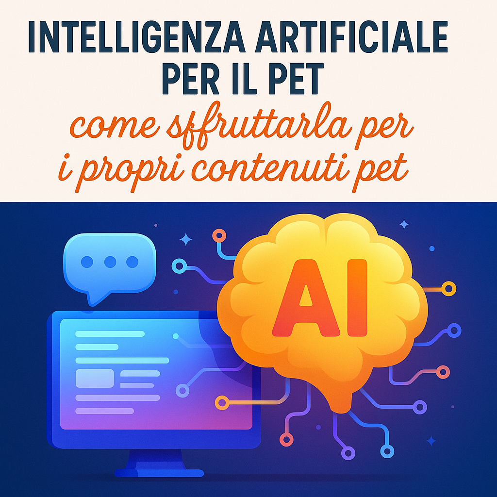 Cover corso di intelligenza artificile per il settore pet, come creare contenuti, Orme Differenti