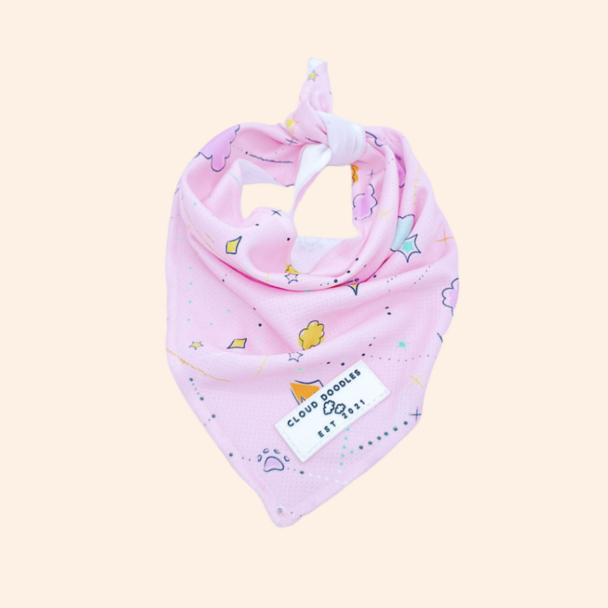 Bandana per cani in otone, rosa, fantasia, a marchio Cloud Doodles, distribuita da Orme Differenti