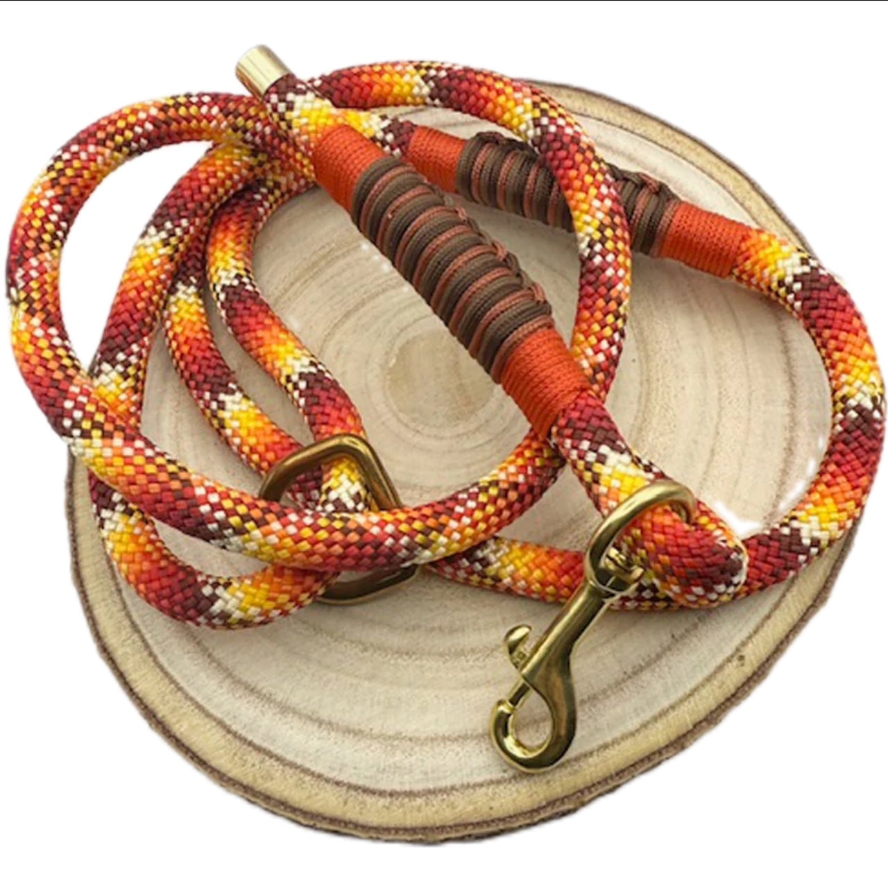 Guinzaglio in paracord, resistente e durevole, tonalità arancione, moschettone e gancio di Orme Differenti