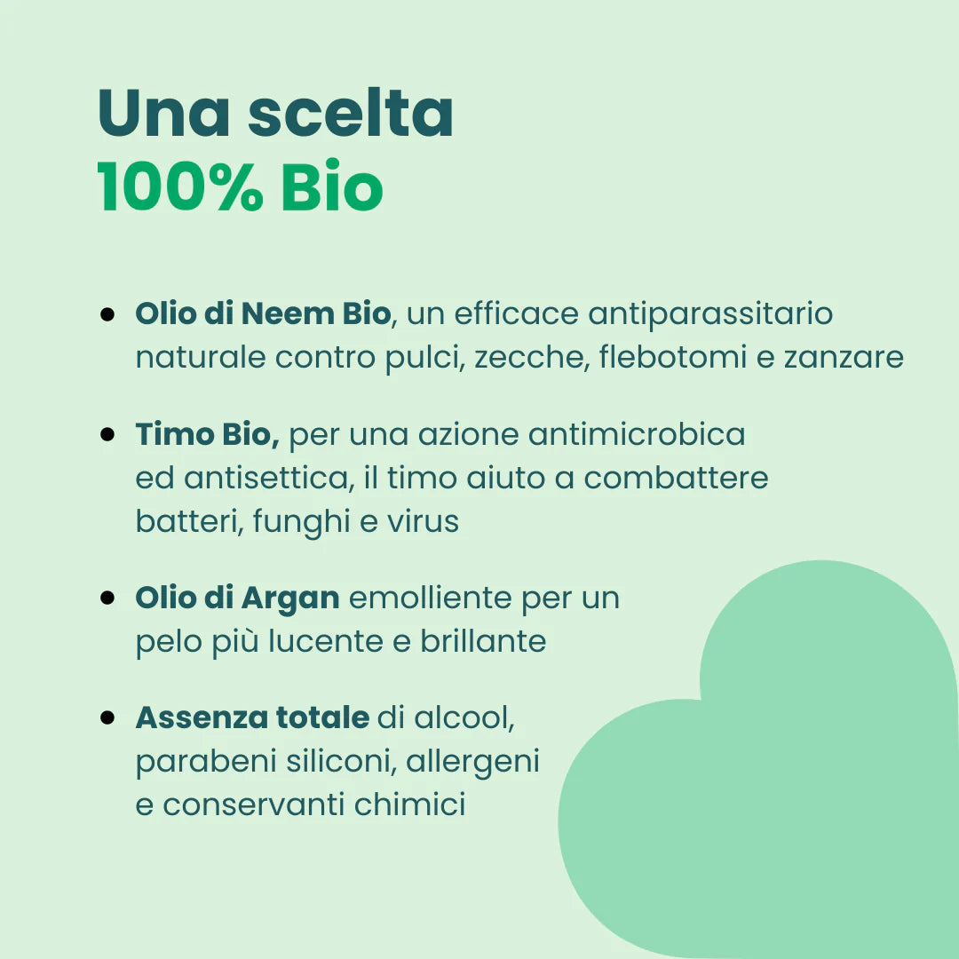 Shampoo a secco per conigli di Petzolla distribuito da Orme Differenti, bio, con olio di neem, timo, olio di argan, senza alcool e parabeni