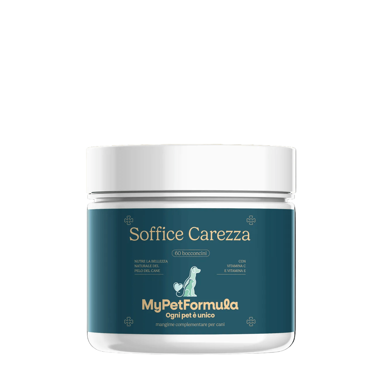 Soffice Carezza, integratore per il pelo del cane, ottimo per la dermatite, con omega 3, di MyPetFormula distribuito da Orme Differenti