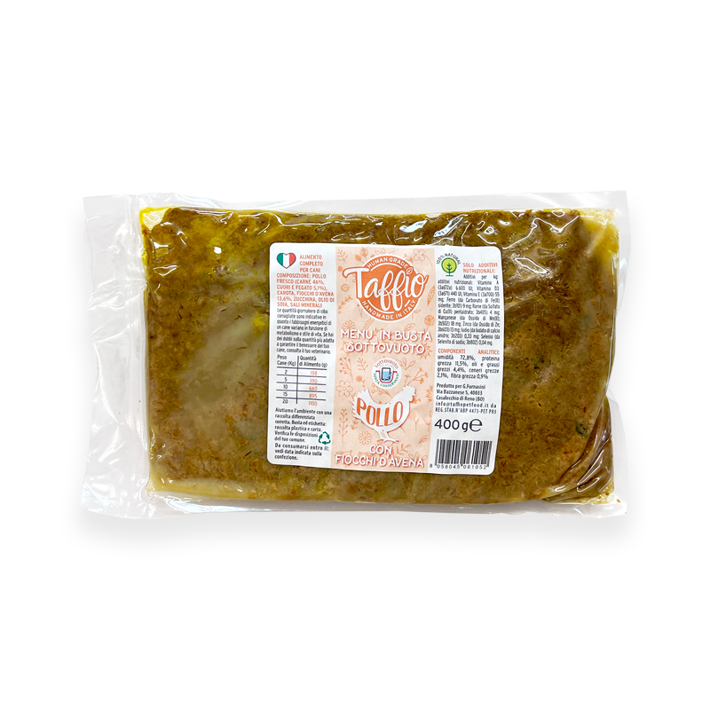 Sottovuoto di pollo per cani, artigianale, con verdure a chilometro zero di Taffio by Orme Differenti