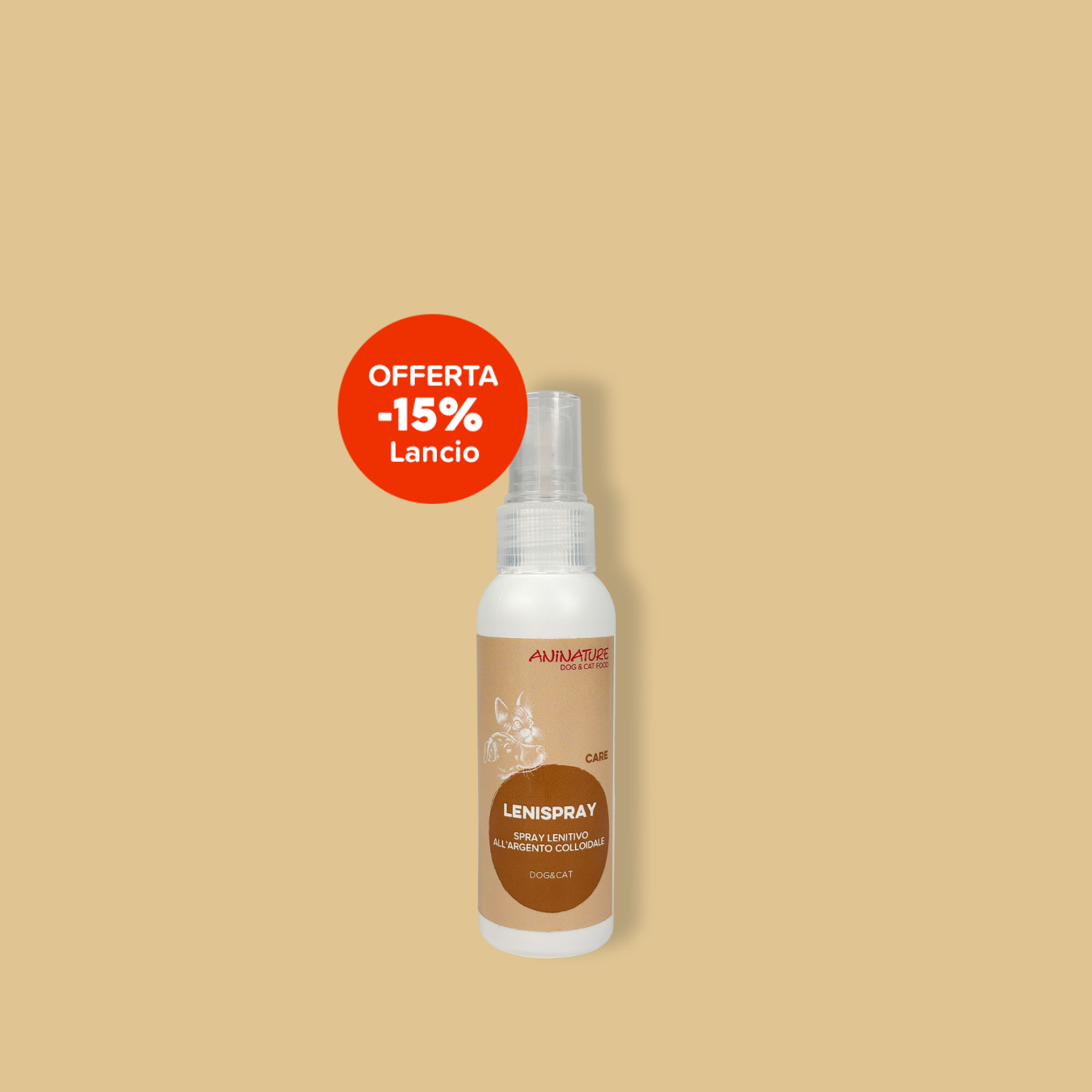 Spray lenitivo per la pelle di cani e gatti, naturale, facile da applicare, di Aninature, distribuito da Orme Differenti