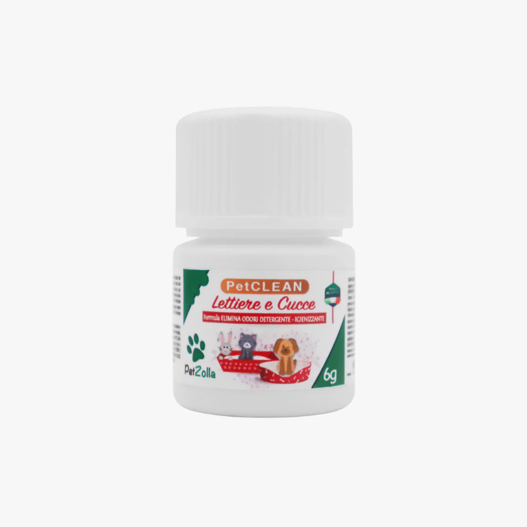 Ricarica dello spray per lettiera e cuccia, 6 capsule, per un totale di tre ricariche, a marchio Petzolla, distribuito da Orme Differenti