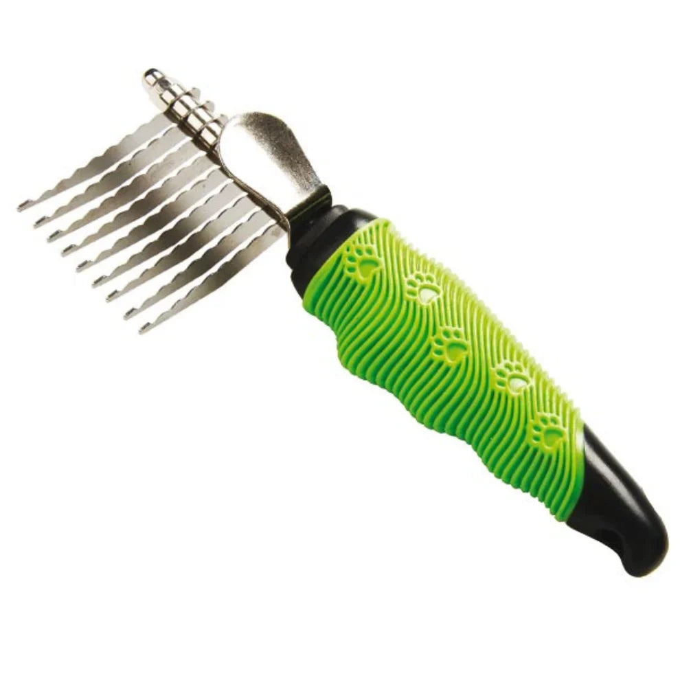 accessori per la toelettatura cani, rastrello verde, orme differenti