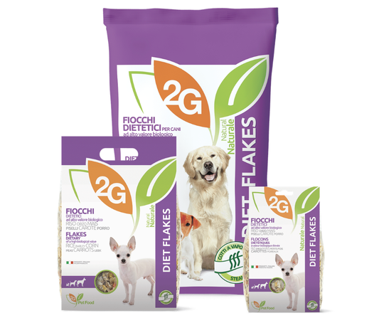 Diet Flakes 2G, cibo fioccato per cane, 2 kg, di Gianni Guidolin, distribuito da Orme Differenti, dietetico e depurativo