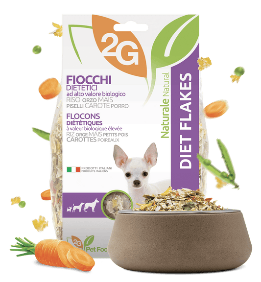 Diet Flakes 2G, cibo fioccato per cane, 2 kg, di Gianni Guidolin, distribuito da Orme Differenti, dietetico e depurativo