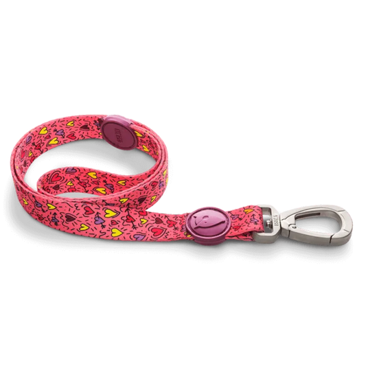 Guinzaglio regular Pink Think per cani, morbido, pratico e sicuro, rosa con cuori, di Morso distribuito da Orme Differenti