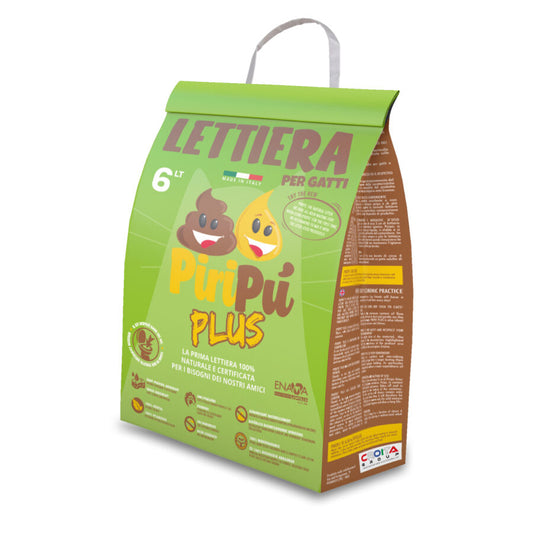 lettiera per gatti in fibre di legno d'abete per gatti delicati, non si attacca alle zampe, rispetta l'ambiente, piripù di Croita, distribuita da Orme Differenti