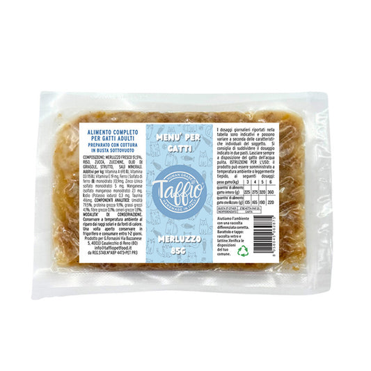 Menù in busta sottovuoto al merluzzo, artigianale, monoproteico, con verdure di Taffio distribuito da Orme Differenti