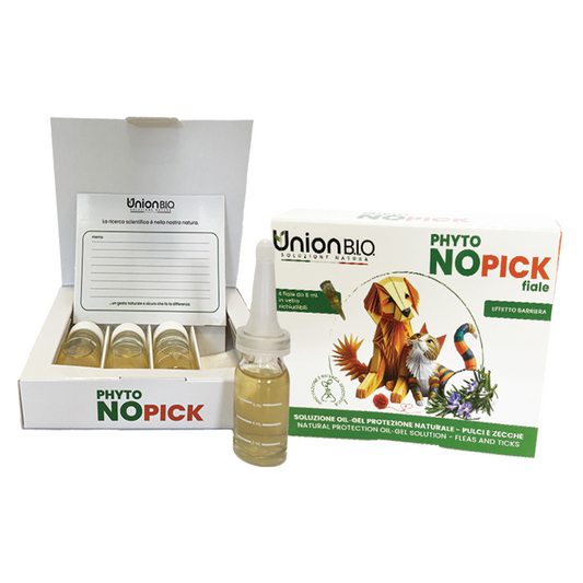 Olio gel antiparassitario per cani e gatti, gradevolmente profumato, con oli essenziali ed estratti vegetali, di Union Bio distribuito da Orme Differenti