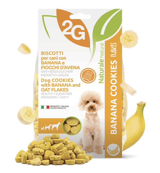 banana cookies flakes 2G, biscotti cani, gianni guidolin by orme differenti, confezione da 350gr