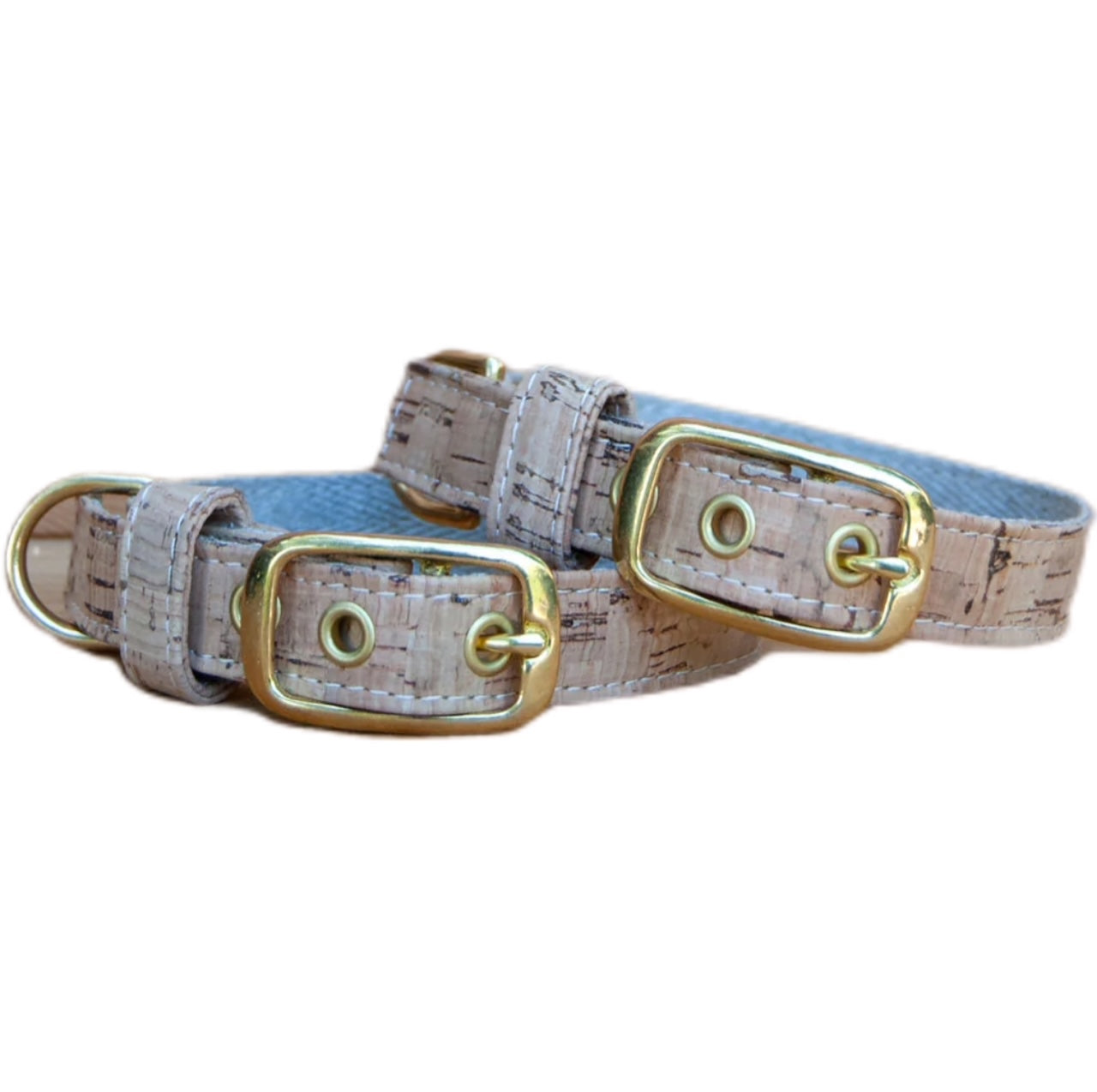 Collare per cane in canapa e sughero con minuterie in ottone, regolabile e vegan, eco friendly, a marchio Eco Impronta, distribuito da Orme Differenti