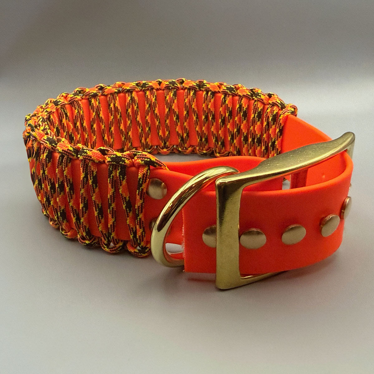 Collare per cane personalizzabile, in Biothane Beta, paracord tipo III, resistente, morbido, di colore arancione fluo di Orme Differenti