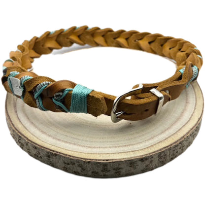 Collare in cuoio marrone per cani, con intreccio in paracord, resistente, a marchio Orme Differenti