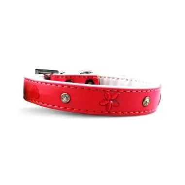 Collare per cani con strass e ricami in similpelle, colore rosso, taglia S, di Record distribuito da Orme Differenti