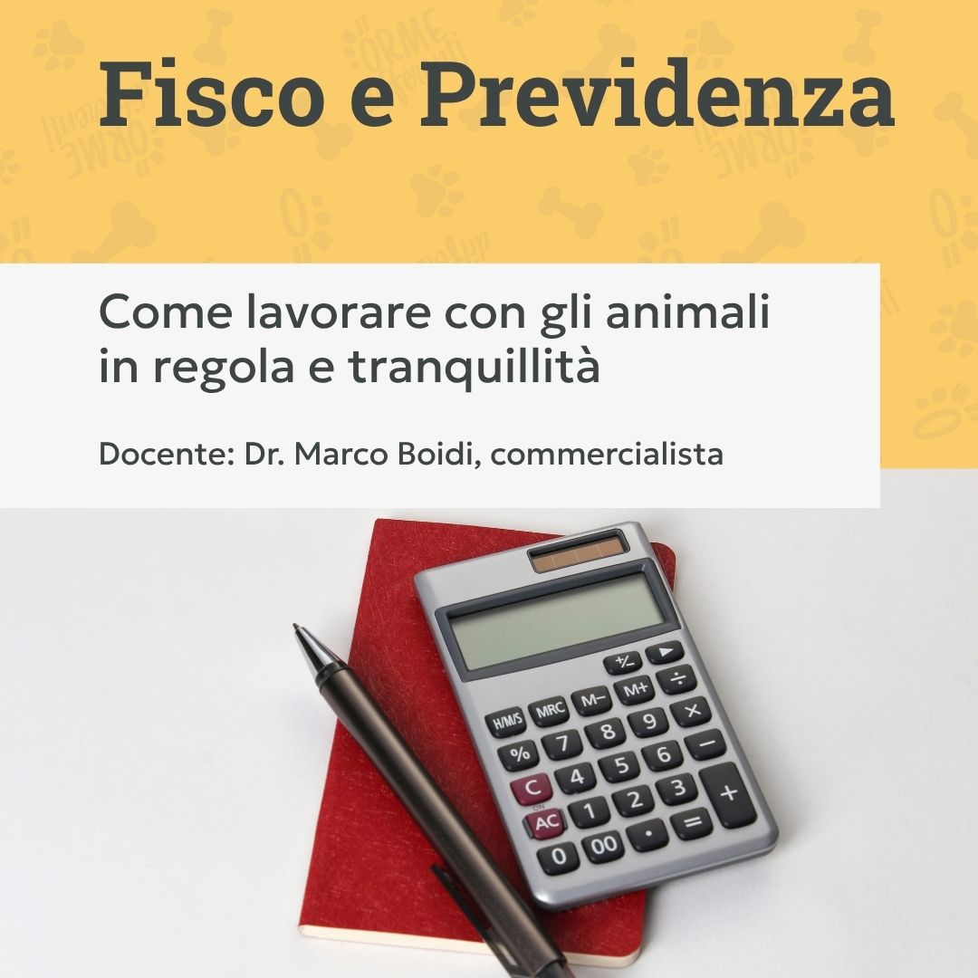 fisco e previdenza del pet sitting, penna a calcolatrice, orme differenti