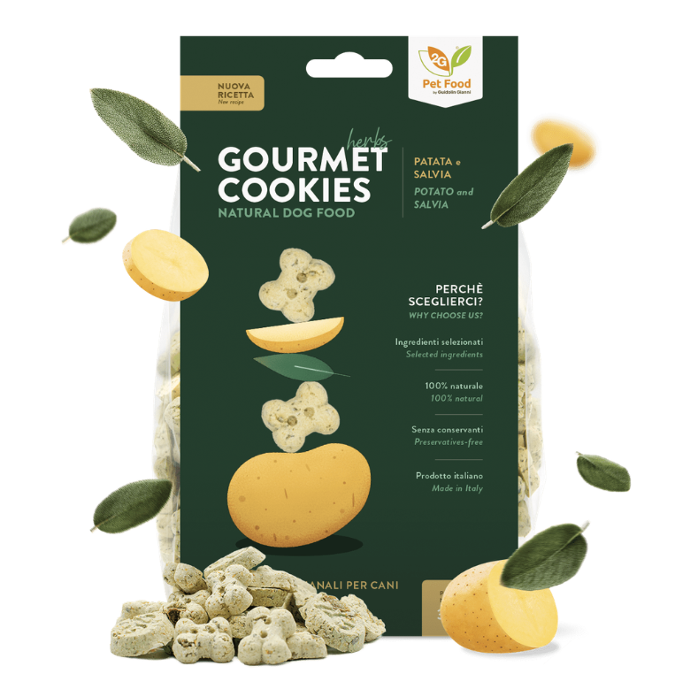 Gourmet Cookies Herbs con Patata e Salvia, squisiti biscotti artigianali per cani di tutte le età e taglie, di Gianni Guidoliin by Orme Differenti