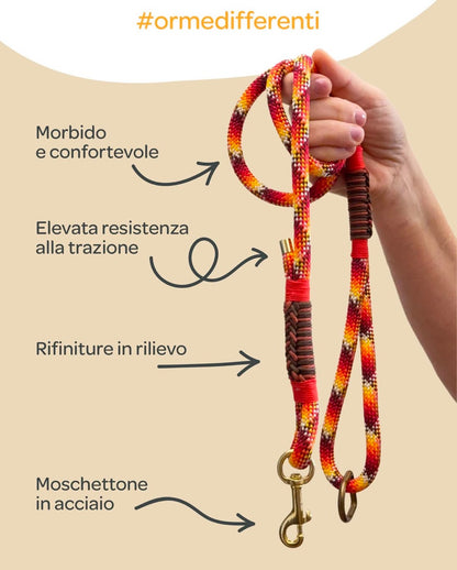 Guinzaglio in paracord, resistente e durevole, tonalità arancione, rifiniture in rilievo, moschettone e gancio di Orme Differenti