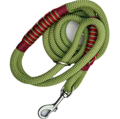 Guinzaglio per cani, color verde, in Paracord ultraresistente, fotografato dall'alto a marchio Orme Differenti