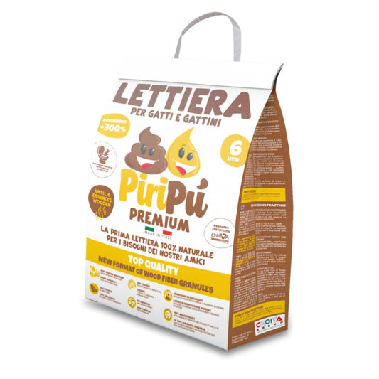 Lettiera per gatti super assorbente e naturale, Piripu di Croita, in fibre di legno d'abete, biodegradabile, by Orme Differenti