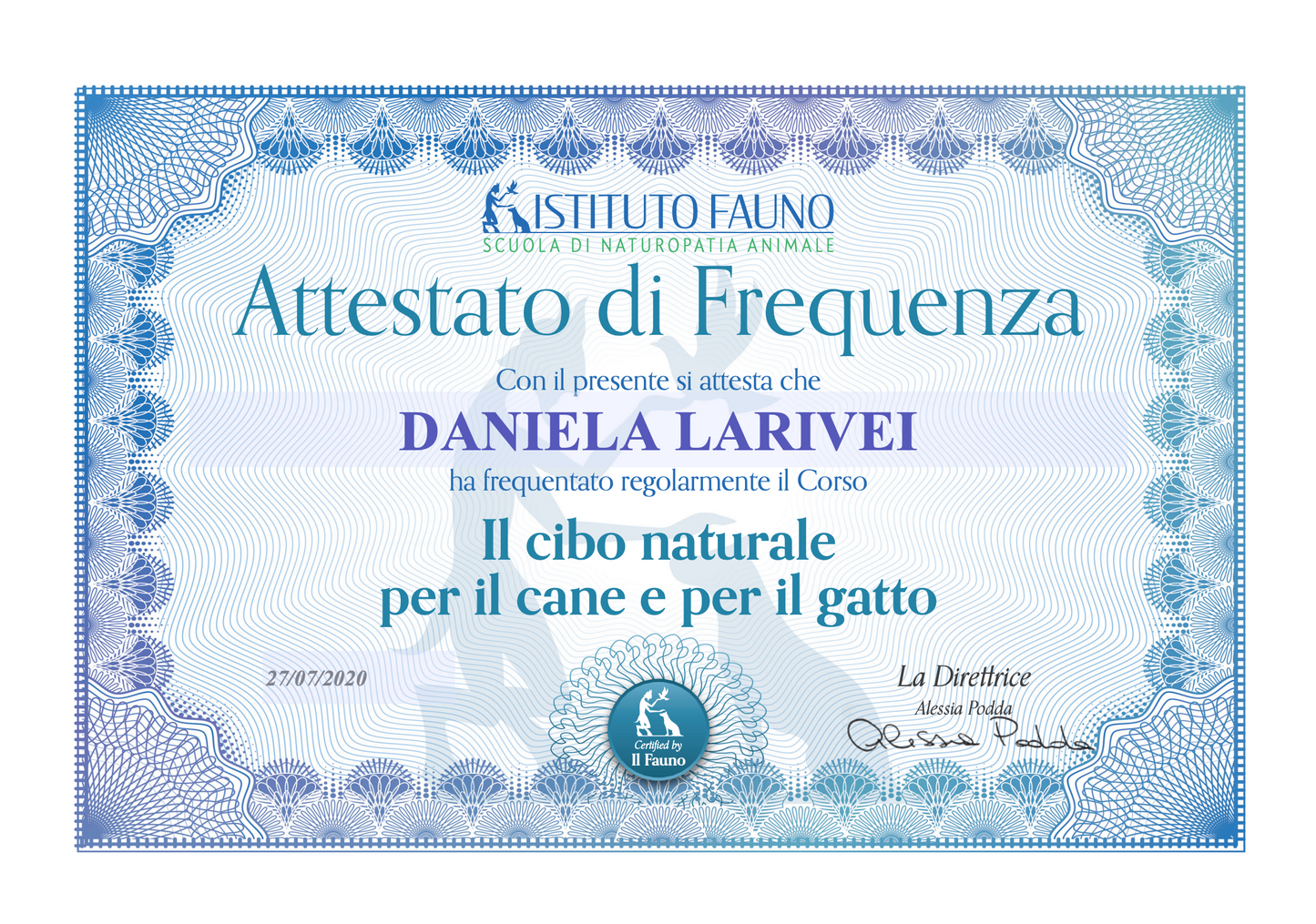 corso pet sitter, attestato sul cibo per animali di daniela larivei, orme differenti