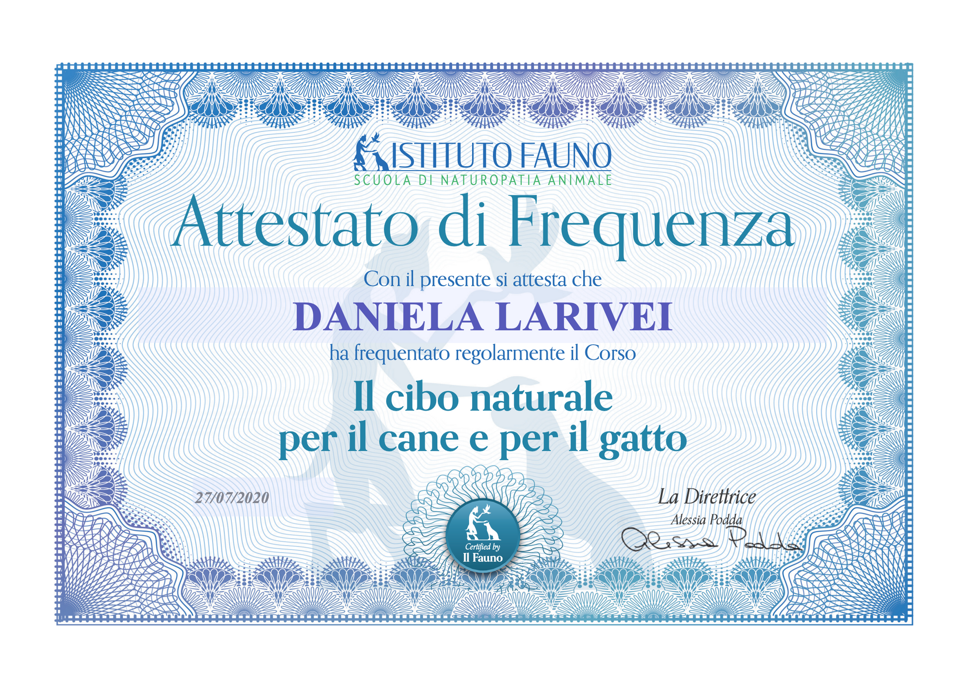 corso pet sitter, attestato sul cibo per animali di daniela larivei, orme differenti