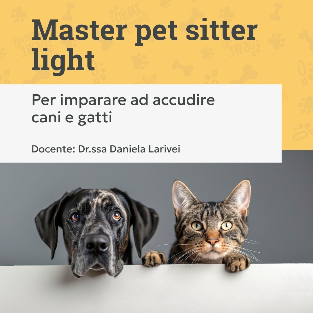 master pet sitter light, corso pet sitter, accudire cani e gatti, cane nero e gatto tigrato, orme differenti