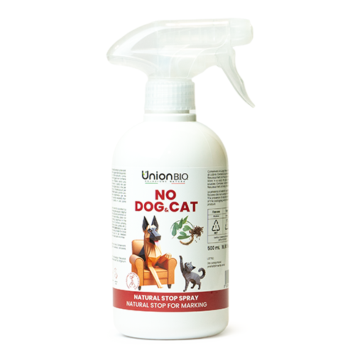 no dog e cat, Spray disabituante per cani di Union Bio, naturale, con estratti vegetali, non macchia, distribuito da Orme Differenti