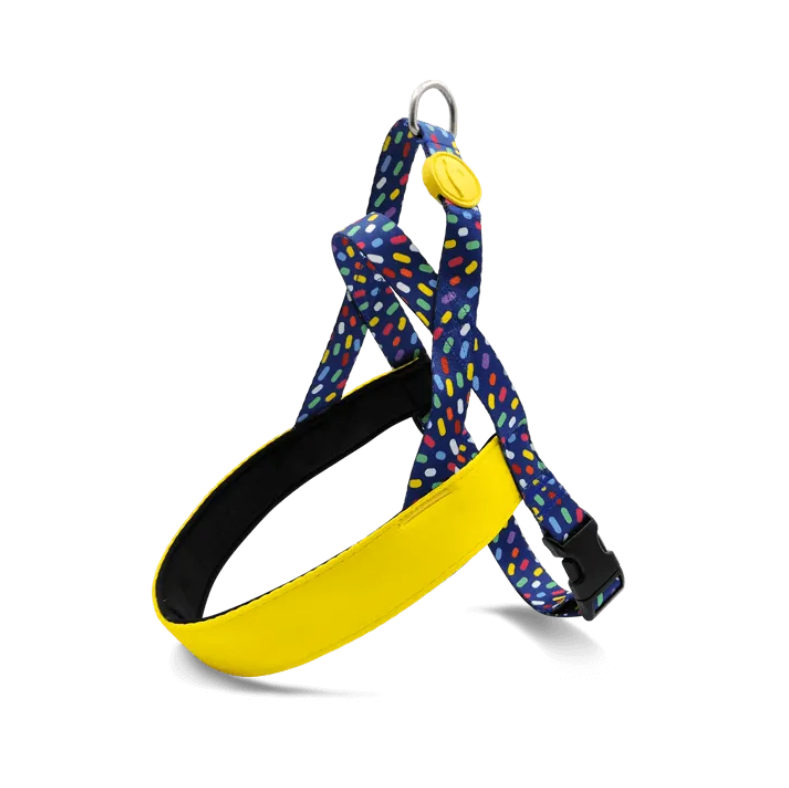 Pettorina norvegese Color Invaders per cani, realizzata in raso, morbida, di Morso by Orme Differenti
