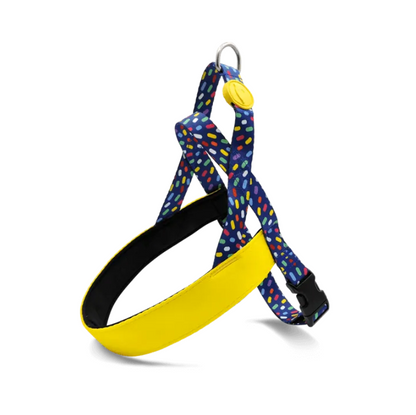 Pettorina norvegese Color Invaders per cani, realizzata in raso, morbida, di Morso by Orme Differenti