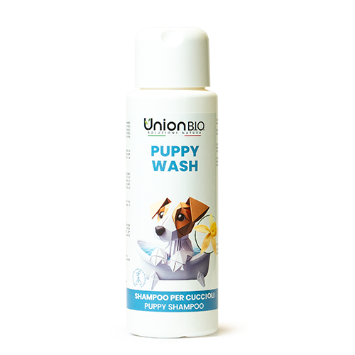 Shampoo per cuccioli di Union Bio, delicato e sicuro, adatto a uso frequente, distribuito da Orme Differenti