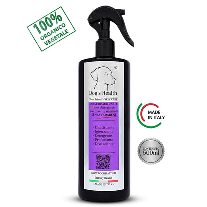 Spray disabituante per cani Dog’s Health, detergente naturale organico senza parabeni, distribuito da Orme Differenti