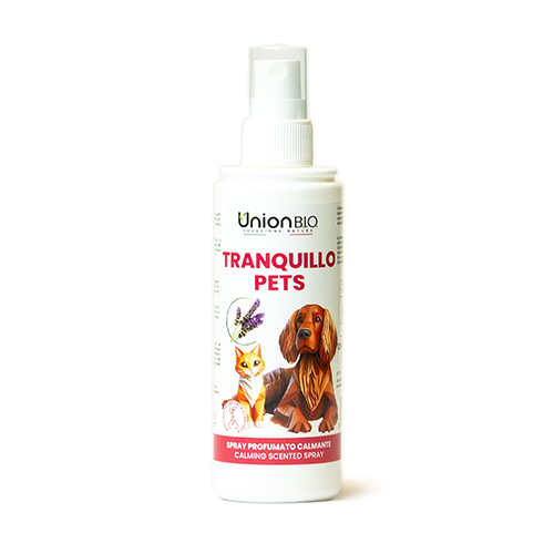 tranquillo pets, Spray rilassante e calmante per cani e gatti, con estratti vegetali, senza risciacquo, di union bio, distribuito da orme differenti